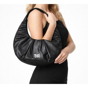 BADGLEY MISCHKA Black Ruched Crescent Hobo Bag Y2K Slouchy Shoulder Bag